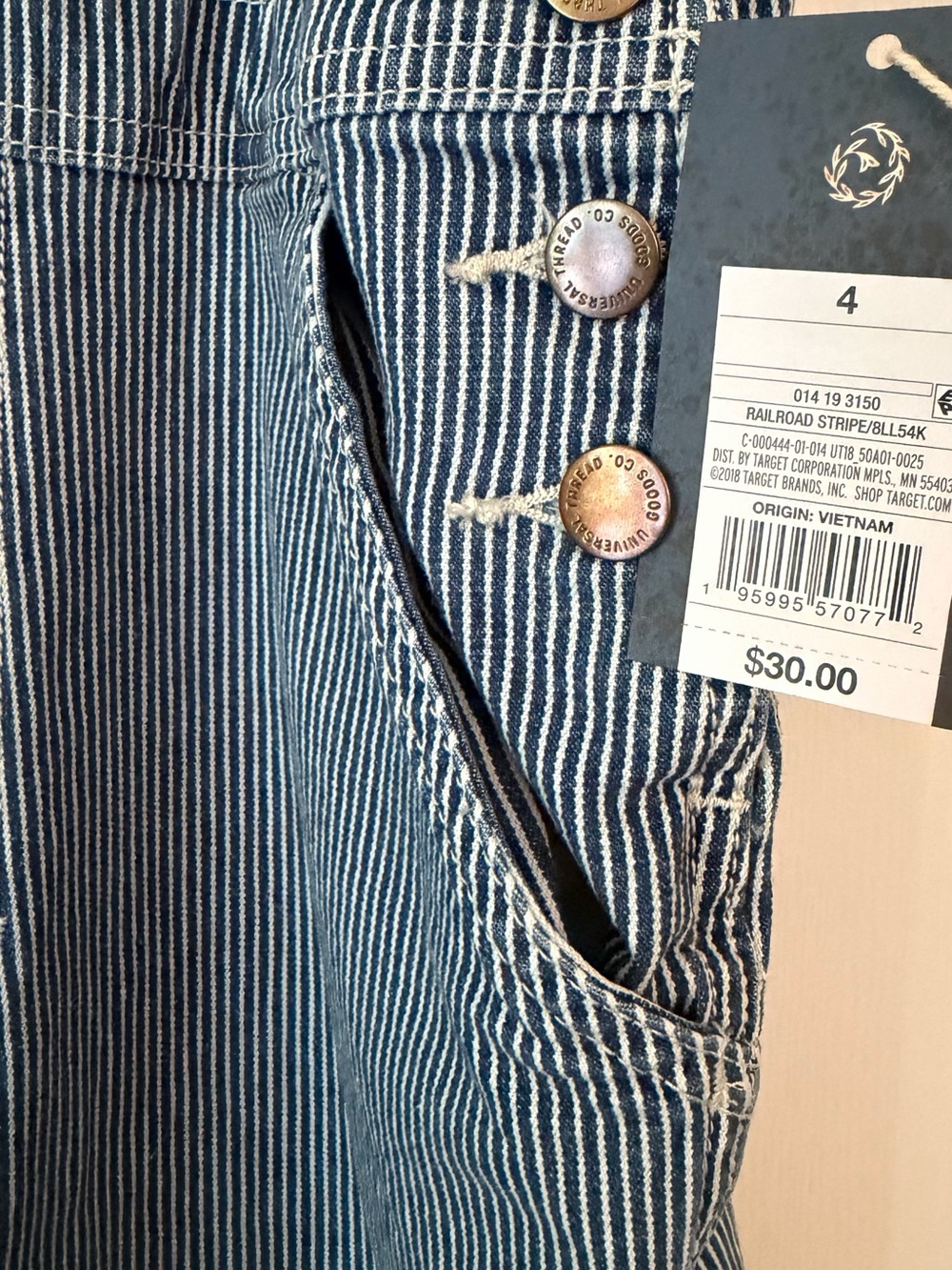 Universal Thread Blue & White Striped Denim Short Overalls - Picture 3 of 15